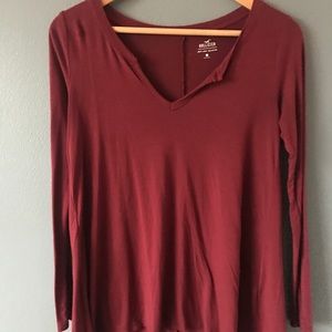 Red V neck Long Sleeve Hollister